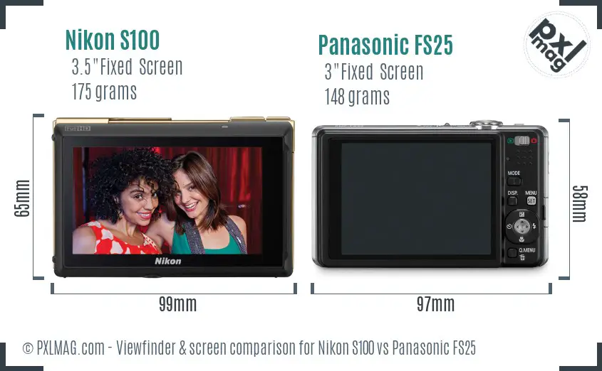 Nikon S100 vs Panasonic FS25 Screen and Viewfinder comparison Nikon S100 vs Panasonic FS25 Screen and Viewfinder comparison