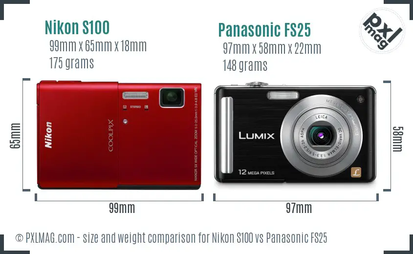 Nikon S100 vs Panasonic FS25 size comparison Nikon S100 vs Panasonic FS25 size comparison