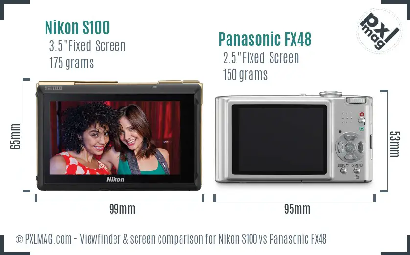 Nikon S100 vs Panasonic FX48 Screen and Viewfinder comparison