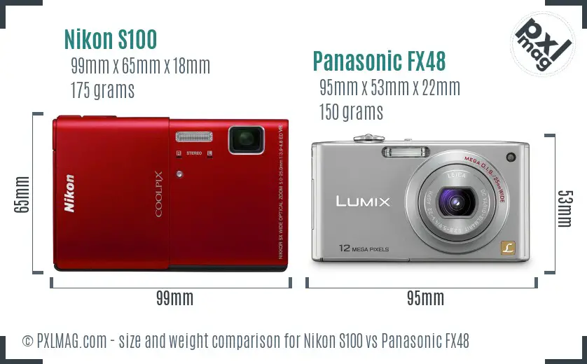 Nikon S100 vs Panasonic FX48 size comparison