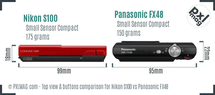 Nikon S100 vs Panasonic FX48 top view buttons comparison