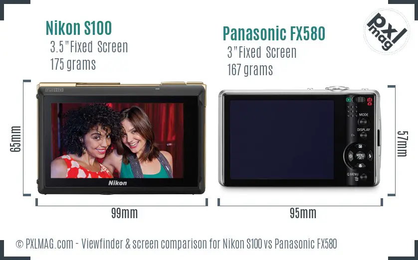 Nikon S100 vs Panasonic FX580 Screen and Viewfinder comparison
