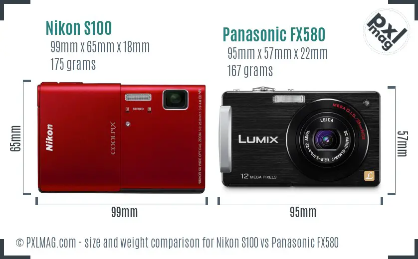 Nikon S100 vs Panasonic FX580 size comparison