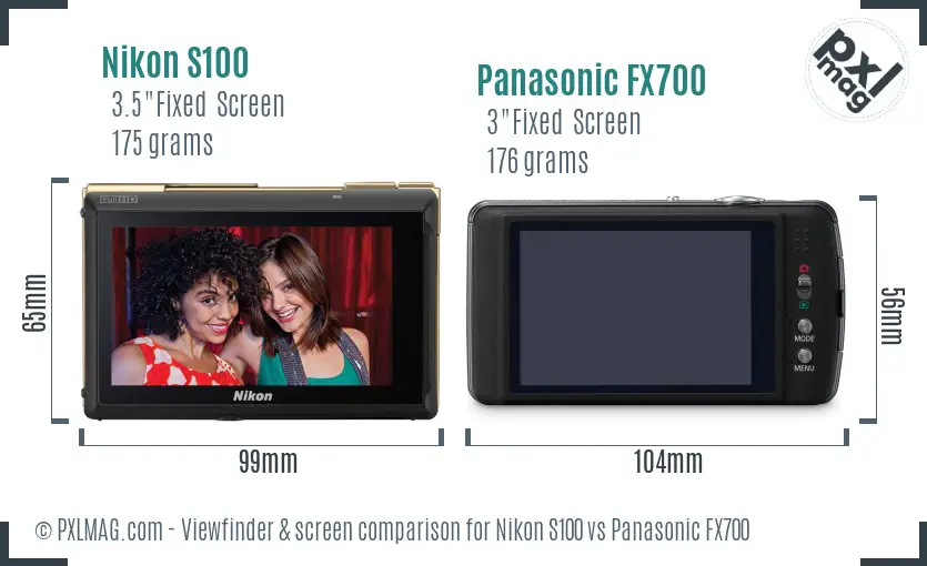 Nikon S100 vs Panasonic FX700 Screen and Viewfinder comparison