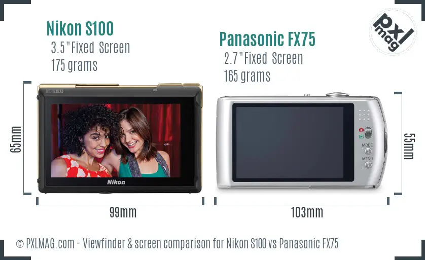 Nikon S100 vs Panasonic FX75 Screen and Viewfinder comparison