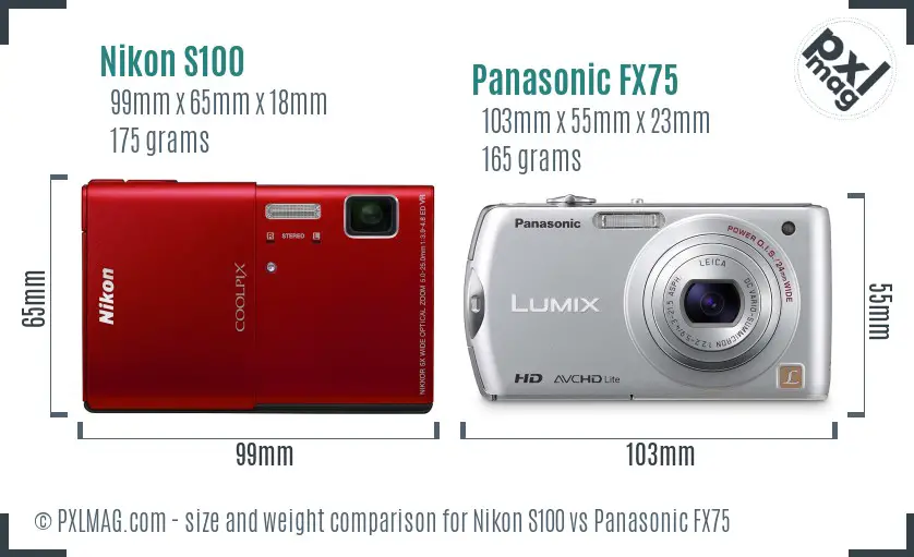 Nikon S100 vs Panasonic FX75 size comparison