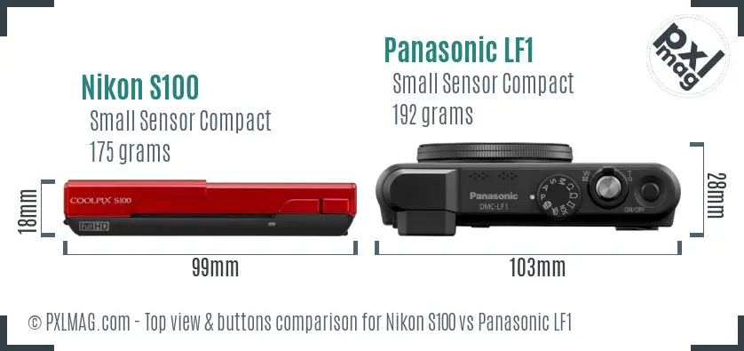 Nikon S100 vs Panasonic LF1 top view buttons comparison