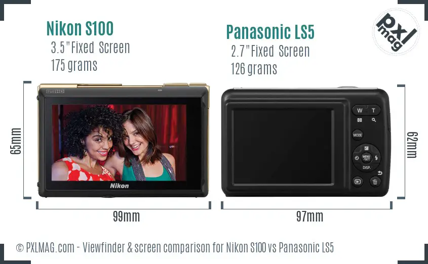 Nikon S100 vs Panasonic LS5 Screen and Viewfinder comparison
