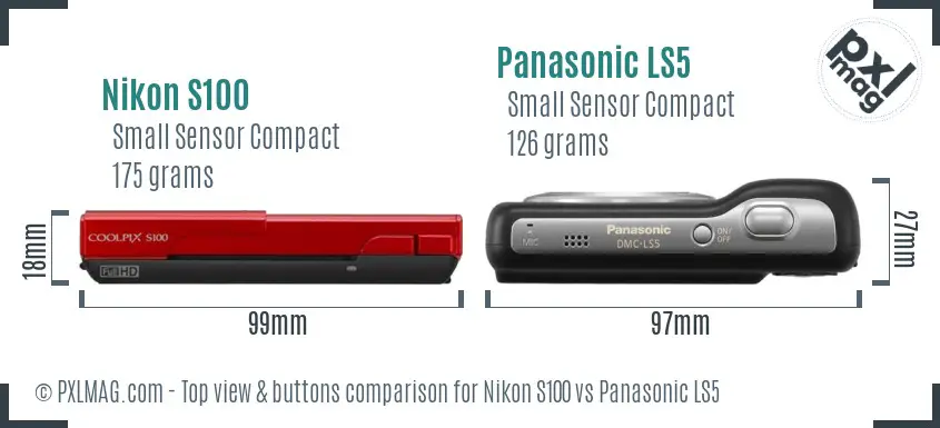 Nikon S100 vs Panasonic LS5 top view buttons comparison