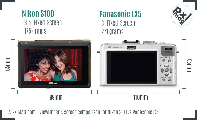 Nikon S100 vs Panasonic LX5 Screen and Viewfinder comparison