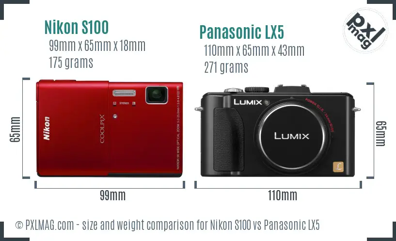 Nikon S100 vs Panasonic LX5 size comparison Nikon S100 vs Panasonic LX5 size comparison