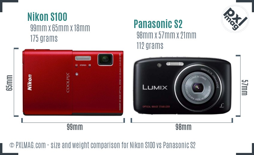 Nikon S100 vs Panasonic S2 size comparison