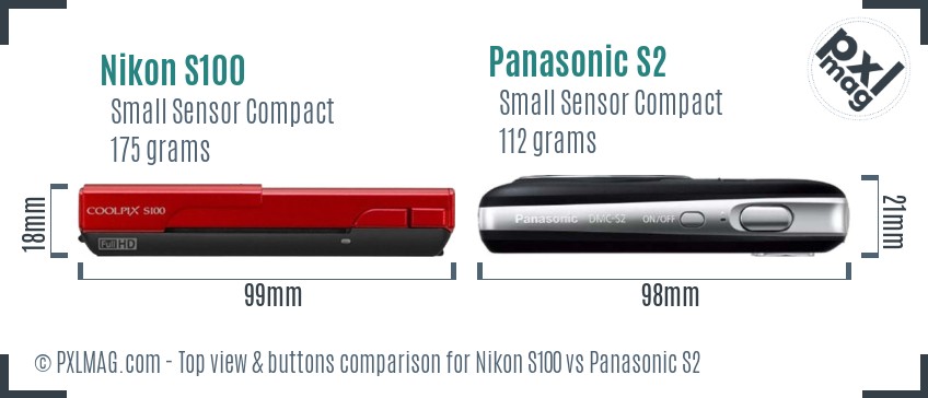 Nikon S100 vs Panasonic S2 top view buttons comparison
