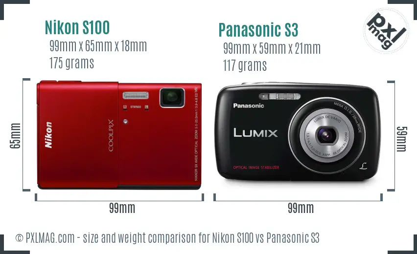 Nikon S100 vs Panasonic S3 size comparison
