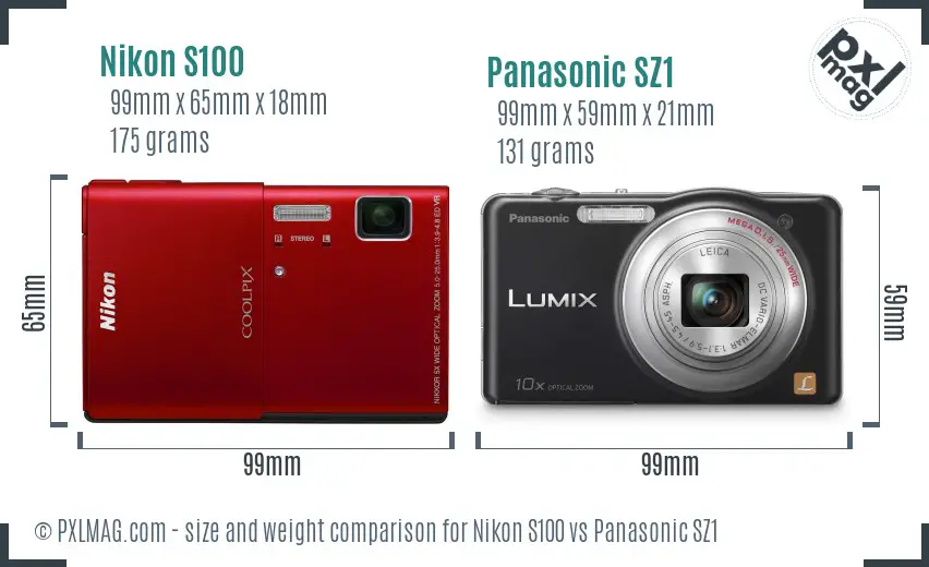 Nikon S100 vs Panasonic SZ1 size comparison