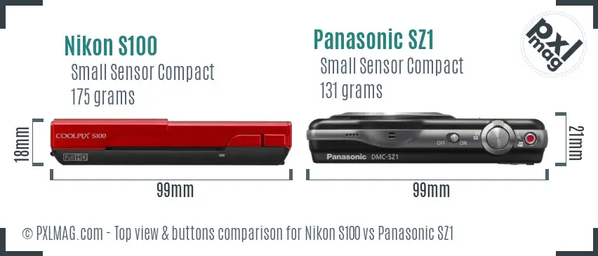 Nikon S100 vs Panasonic SZ1 top view buttons comparison