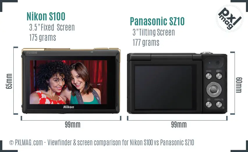Nikon S100 vs Panasonic SZ10 Screen and Viewfinder comparison