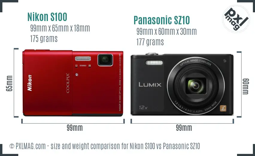 Nikon S100 vs Panasonic SZ10 size comparison