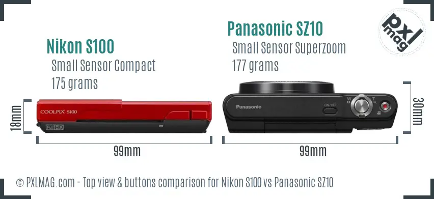 Nikon S100 vs Panasonic SZ10 top view buttons comparison