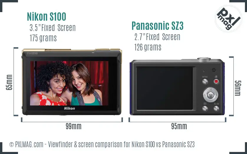 Nikon S100 vs Panasonic SZ3 Screen and Viewfinder comparison Nikon S100 vs Panasonic SZ3 Screen and Viewfinder comparison