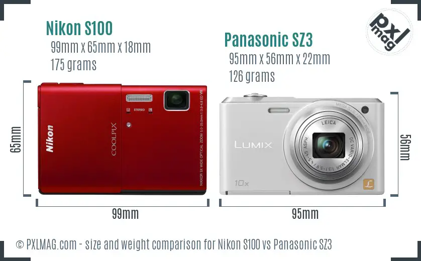 Nikon S100 vs Panasonic SZ3 size comparison Nikon S100 vs Panasonic SZ3 size comparison