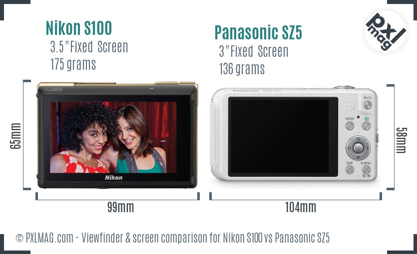 Nikon S100 vs Panasonic SZ5 Screen and Viewfinder comparison