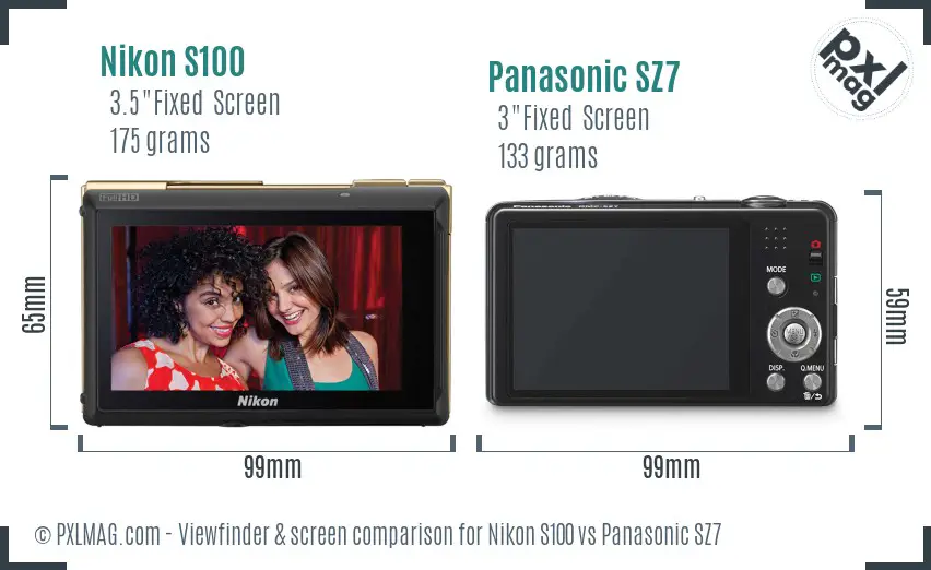 Nikon S100 vs Panasonic SZ7 Screen and Viewfinder comparison