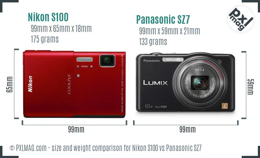 Nikon S100 vs Panasonic SZ7 size comparison