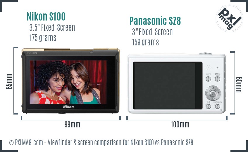 Nikon S100 vs Panasonic SZ8 Screen and Viewfinder comparison