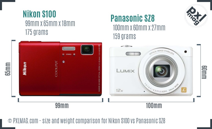 Nikon S100 vs Panasonic SZ8 size comparison Nikon S100 vs Panasonic SZ8 size comparison