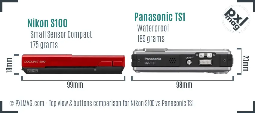 Nikon S100 vs Panasonic TS1 top view buttons comparison Nikon S100 vs Panasonic TS1 top view buttons comparison