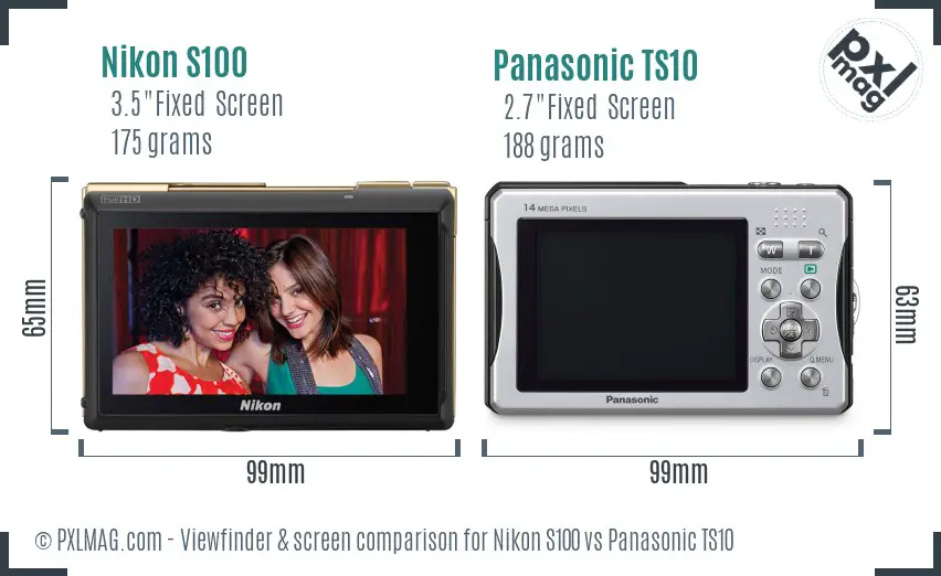 Nikon S100 vs Panasonic TS10 Screen and Viewfinder comparison