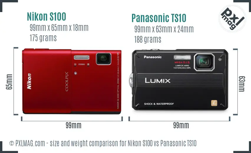 Nikon S100 vs Panasonic TS10 size comparison