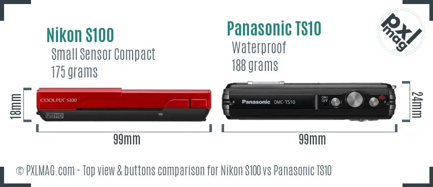 Nikon S100 vs Panasonic TS10 top view buttons comparison