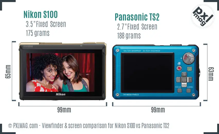 Nikon S100 vs Panasonic TS2 Screen and Viewfinder comparison