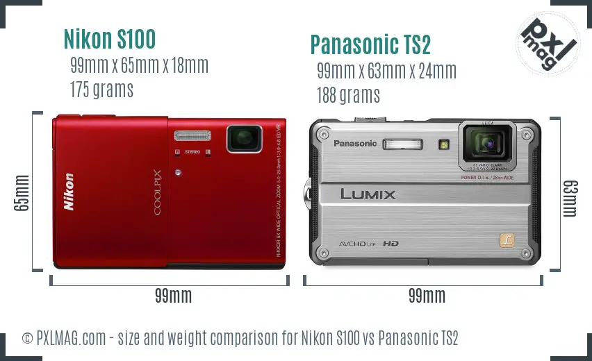 Nikon S100 vs Panasonic TS2 size comparison