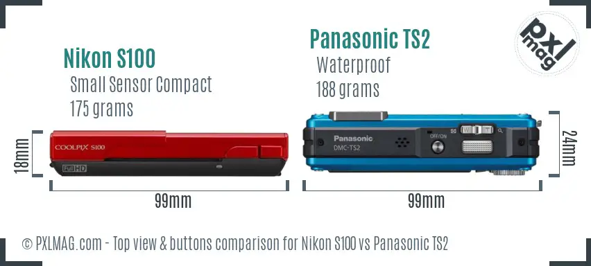 Nikon S100 vs Panasonic TS2 top view buttons comparison