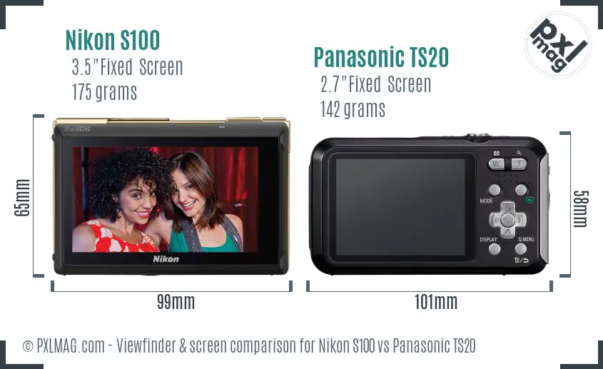 Nikon S100 vs Panasonic TS20 Screen and Viewfinder comparison