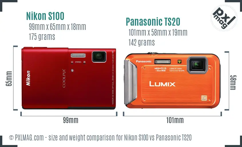 Nikon S100 vs Panasonic TS20 size comparison