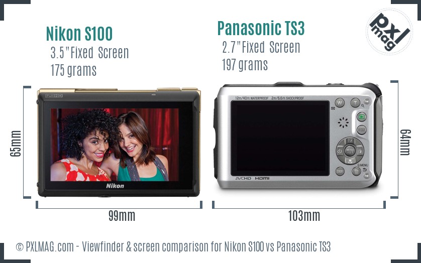 Nikon S100 vs Panasonic TS3 Screen and Viewfinder comparison