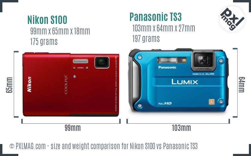 Nikon S100 vs Panasonic TS3 size comparison Nikon S100 vs Panasonic TS3 size comparison