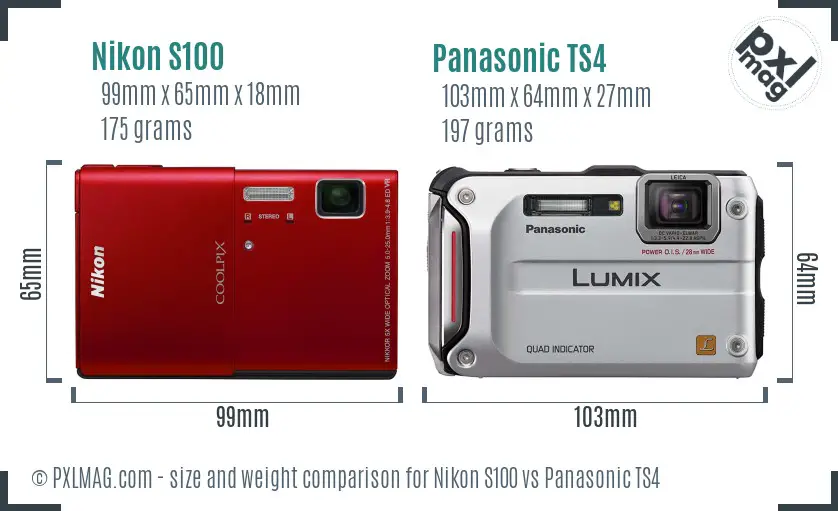 Nikon S100 vs Panasonic TS4 size comparison
