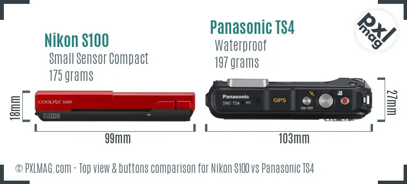 Nikon S100 vs Panasonic TS4 top view buttons comparison