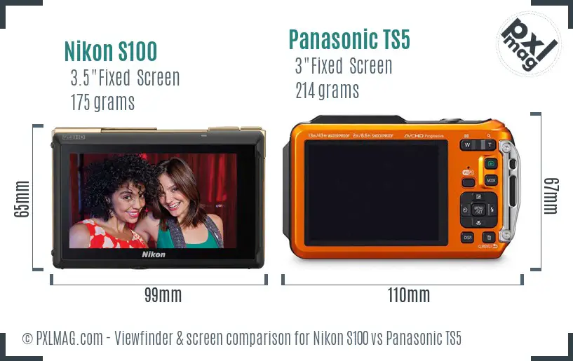 Nikon S100 vs Panasonic TS5 Screen and Viewfinder comparison