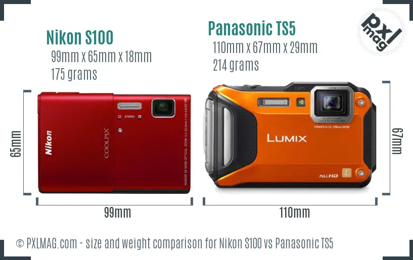 Nikon S100 vs Panasonic TS5 size comparison