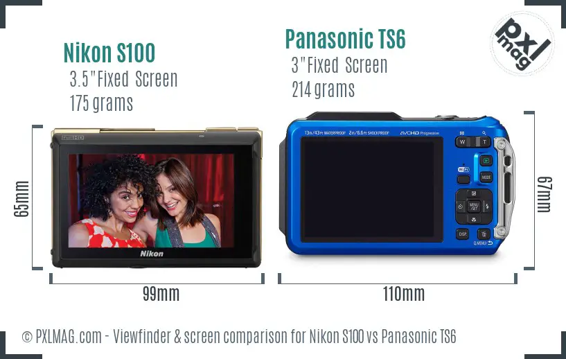 Nikon S100 vs Panasonic TS6 Screen and Viewfinder comparison