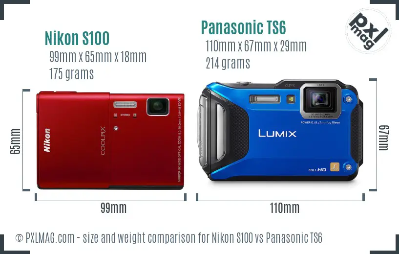 Nikon S100 vs Panasonic TS6 size comparison