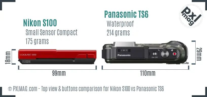 Nikon S100 vs Panasonic TS6 top view buttons comparison