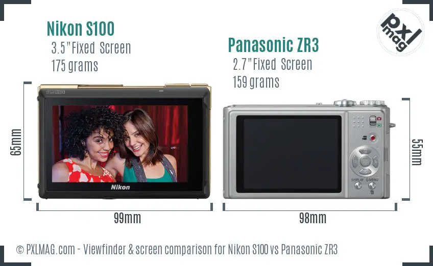 Nikon S100 vs Panasonic ZR3 Screen and Viewfinder comparison