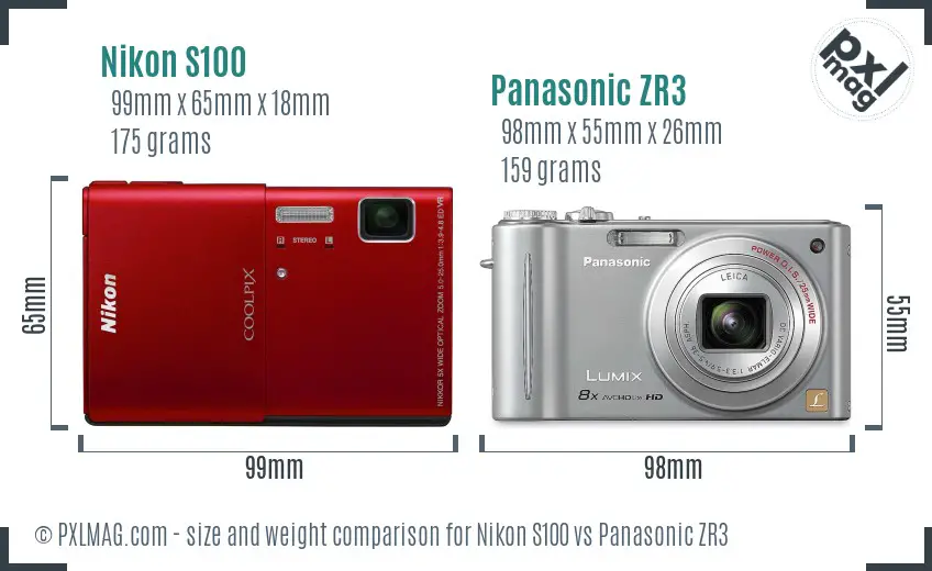 Nikon S100 vs Panasonic ZR3 size comparison